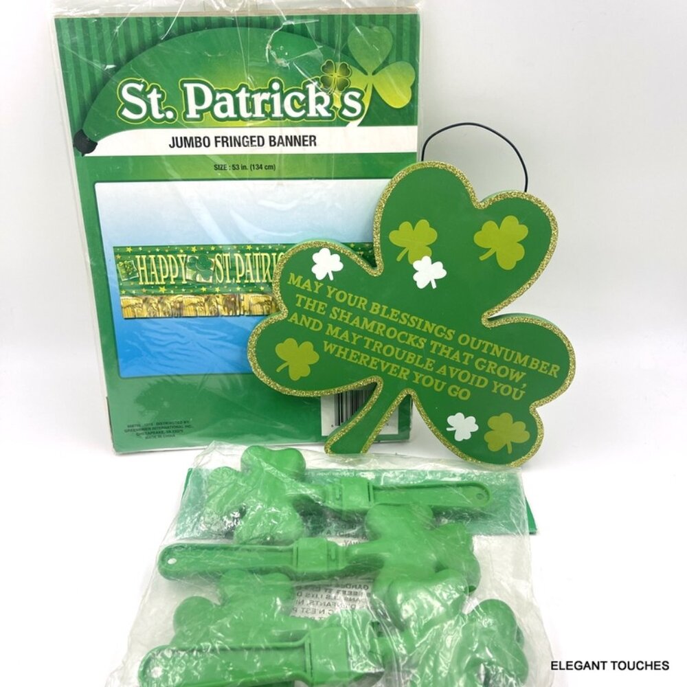 St. Patrick's Day Shamrock Party Clappers Green Hanging Banner Irish Sign BUNDLE